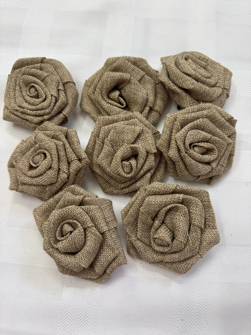 Burlap Fabric Rosette Flowers With Clips - Neutral Tan